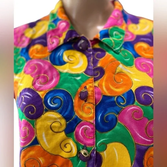 True Vintage Anthony Mark Hankins Multicolor 90’s psychedelic button up top-L - Picture 3 of 11
